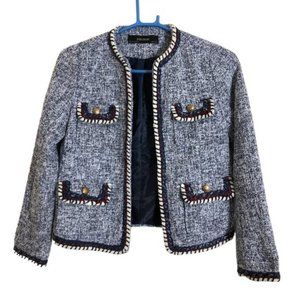 Zara Blue and White Tweed Blazer